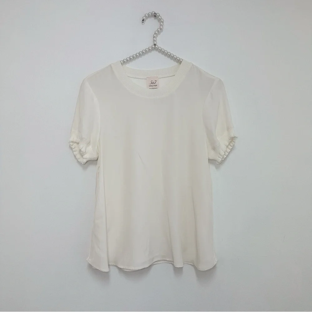 Cinq à Sept Lenny Short Sleeve 100% Silk Top in Ivory
